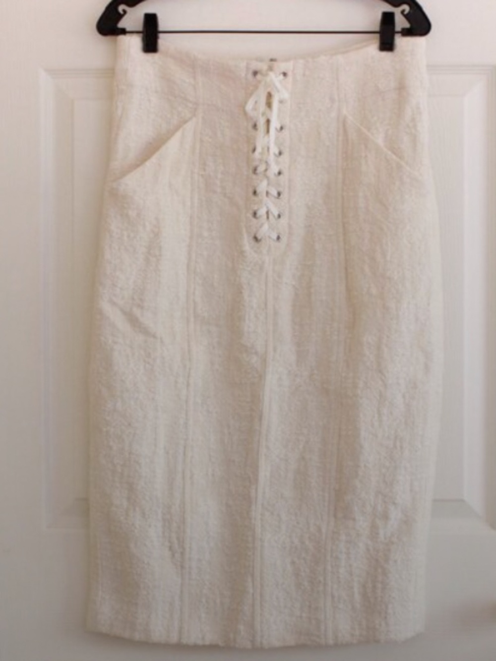 A.L.C. Liya Lace-Up Tweed Pencil Skirt Linen Blend Midi Coquette Pockets Preppy
